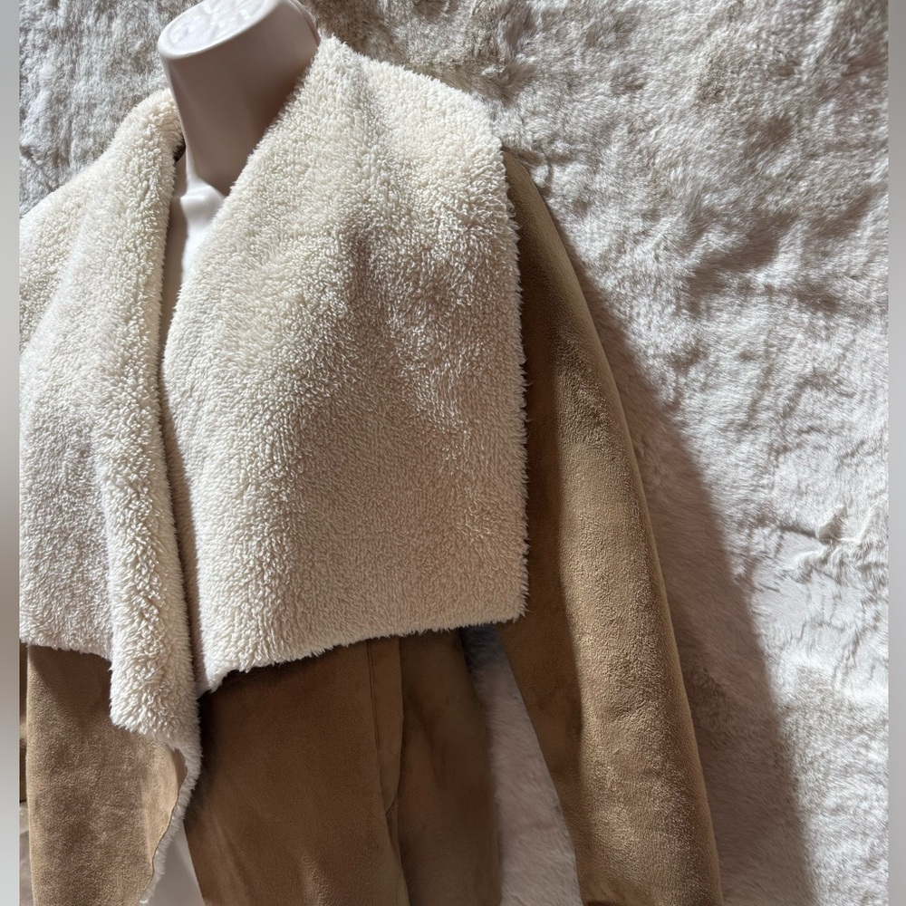 Ralph Lauren Tan Sherpa Suede Open Front Jacket, Women’s Petite XS fully linned - Picture 6 of 15